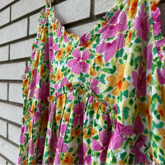 Patrons of Peace Malibu Dress L Floral Rayon Mini Tie Strap Ruffle India Boho - Picture 6 of 13